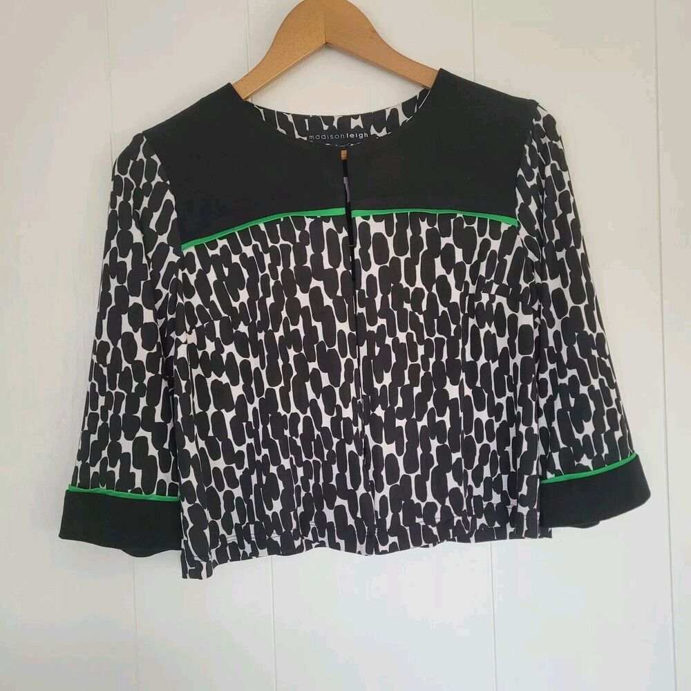 Madison Leigh Women Black White Cardigan Shrug Size 6 Medium 3/4 Sleeve Made US